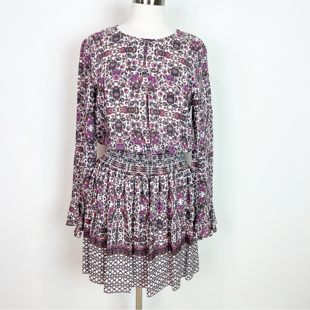 Shoshanna Alina Silk Purple Boho Smocked Waist Dress Womens Sz 8